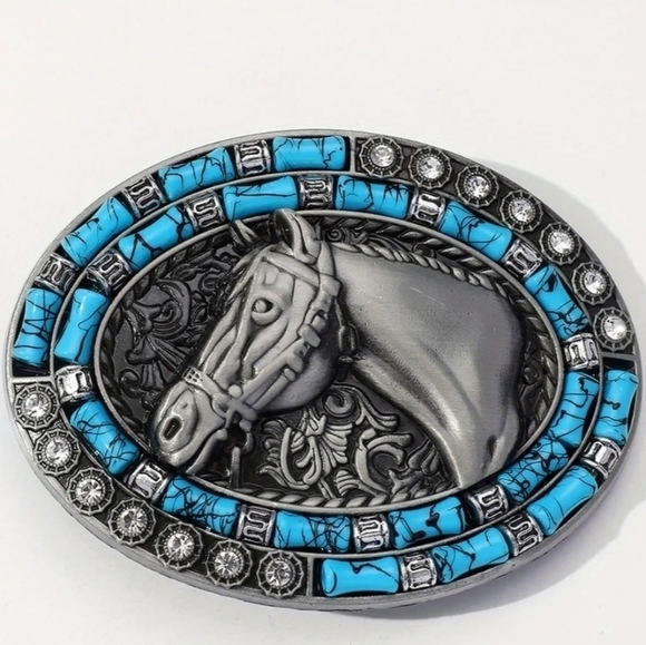 unbranded Other - New men's horse cowboy western belt buckle blue beads